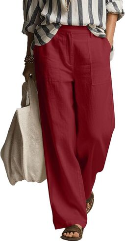 Linen Palazzo Pants for Women's Dressy Work Casual Pants High Waist Wide Leg Summer Comfy Trousers Travel Clothes in Saudi Arabia