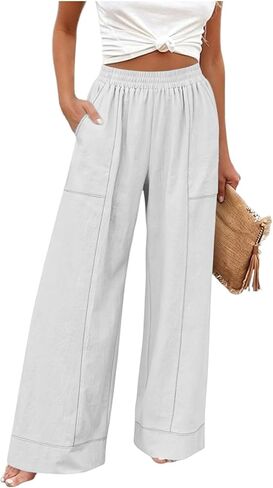 Women's Palazzo Pants Summer Business Casual Wide Leg Pants High Waisted Flowy Summer Beach Trousers with Pockets in Saudi Arabia