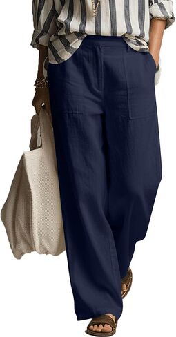 Linen Palazzo Pants for Women's Dressy Work Casual Pants High Waist Wide Leg Summer Comfy Trousers Travel Clothes in Saudi Arabia