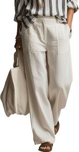 Linen Palazzo Pants for Women's Dressy Work Casual Pants High Waist Wide Leg Summer Comfy Trousers Travel Clothes in Saudi Arabia