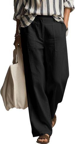 Linen Palazzo Pants for Women's Dressy Work Casual Pants High Waist Wide Leg Summer Comfy Trousers Travel Clothes in Saudi Arabia