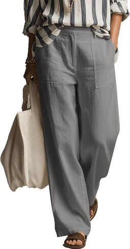 Linen Palazzo Pants for Women's Dressy Work Casual Pants High Waist Wide Leg Summer Comfy Trousers Travel Clothes in Saudi Arabia