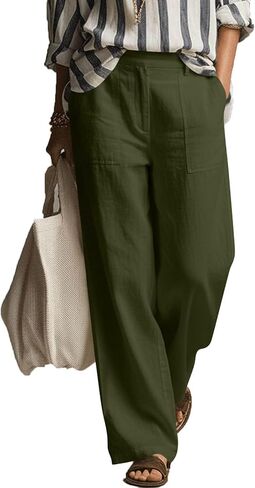 Linen Palazzo Pants for Women's Dressy Work Casual Pants High Waist Wide Leg Summer Comfy Trousers Travel Clothes in Saudi Arabia