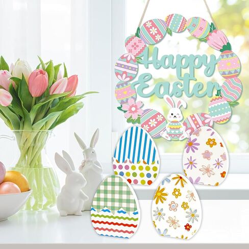 Easter Egg Table Decorations Centerpiece, 4 Pcs Wooden Easter Eggs Table Signs Spring Tabletop Decor for Home Office Tiered Tray Shelf Mantel Fireplace Dining Room Party Supplies in Kuwait