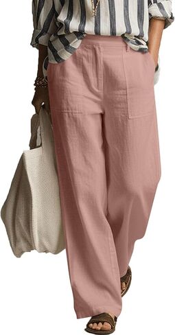 Linen Palazzo Pants for Women's Dressy Work Casual Pants High Waist Wide Leg Summer Comfy Trousers Travel Clothes in Saudi Arabia