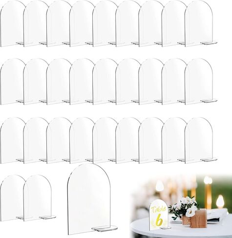 30 Pcs Clear Arch Acrylic Sign With Stand, Blank Arched Round Top Sheet for DIY Table Numbers, Wedding Photo Stand Holder, Party, Events, Parties Centerpieces Decor (4 x 6 Inch) in Saudi Arabia