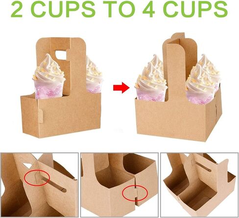 100 عبوة من حامل مشروبات كرافت بمقابض - 2 كوب أو 4 أكواب من حوامل المشروبات الورقية القابلة للاستعمال مرة واحدة، رائعة لجميع مشروباتك وتوصيل الطعام (2 كوب - 100 عبوة) in Kuwait