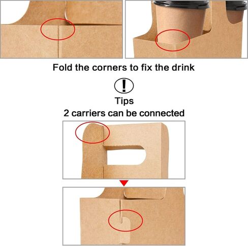 100 عبوة من حامل مشروبات كرافت بمقابض - 2 كوب أو 4 أكواب من حوامل المشروبات الورقية القابلة للاستعمال مرة واحدة، رائعة لجميع مشروباتك وتوصيل الطعام (2 كوب - 100 عبوة) in Kuwait