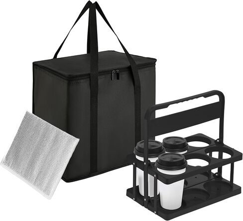 Reusable 6 Cup Drink Carrier with Handle and Insulated Food Delivery Bag, Portable Plastic Cup Caddy, 26L Grocery Cooler Box for Car Delivery, Travel, Picnic in Saudi Arabia