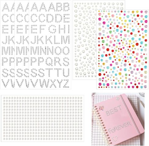 6 Sheets 935pcs Pearl Letter Stickers，Letter Stickers for Scrapbooking for Crafts, Stick On Pearls for Scrapbook, Crafting, Hair Face Makeup in Saudi Arabia