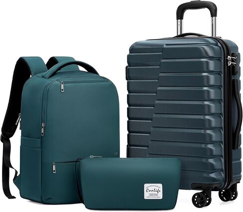 COOLIFE Expandable Suitcase PC ABS TSA Luggage 3 Piece Set Lock Spinner Carry on (Teal blue) in Kuwait