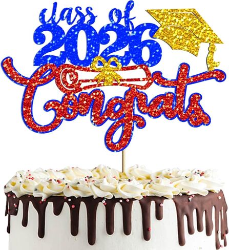Congrats Class of 2025 Cake Topper - Black Red Glitter Congrats Grad Senior High School/University Graduation/College/So Pround of You/2025 Graduation Party Cake Supplies Decorations in Kuwait