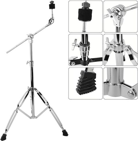 Cymbal stand with drumstick holder and drum wrench, adjustable cymbal set (including hi-hat and straight cymbal), double-layer reinforced legs with rubber anti-slip pads, suitable for hi-hat and crash cymbals. in Saudi Arabia
