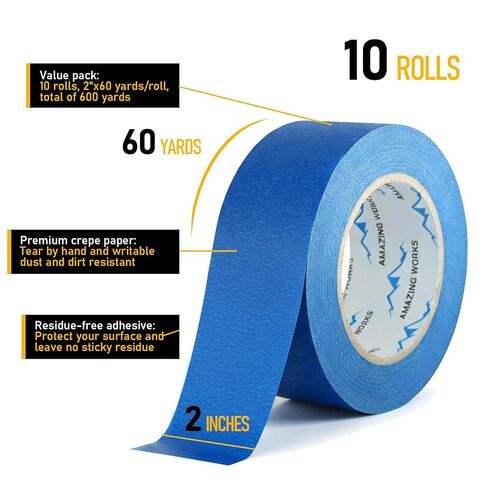 10 Rolls Painters tape 2 inch Wide, General Purpose Blue Painters Tape, 2 Inches X 60 Yards Blue Masking Tape for Indoor and Outdoor Use, Protects Surfaces and Removes Easily, 600 Yards in Total in Kuwait