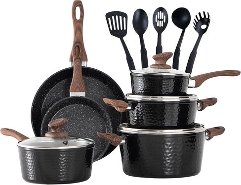 MAISON ARTS 30 Piece Pots and Pans Set Non Stick, Kitchen Cookware & Bakeware Sets with Nonstick Granite Coating, Baking Tray, Frying Pan and Saucepan, Black in Saudi Arabia