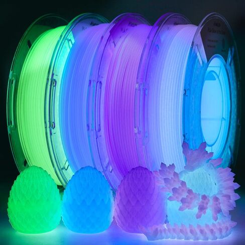 خيوط طابعة ثلاثية الأبعاد AMOLEN تتوهج في الظلام متعددة الألوان سريعة التغيير 1.75 مم، حزمة 5 أمتار باللون الأخضر والأزرق والأزرق الأرجواني، خيوط PLA 1.75 مم، خيوط طباعة لامعة ثلاثية الأبعاد 200 جرام × 4 عبوات in Kuwait