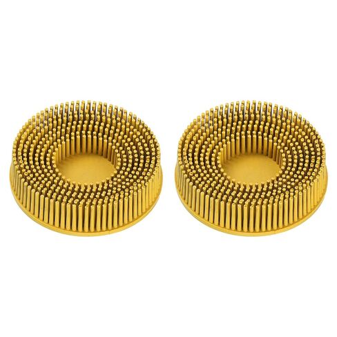 HARFINGTON 2pcs Bristle Disc 3" 80 Grit R-Type Abrasive Brush Coarse Bristle Disc Deburring Electric Disc Brush Attachment Abrasive Coating Removal Disc for Metal, Yellow in Saudi Arabia