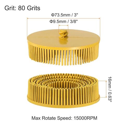 HARFINGTON 2pcs Bristle Disc 3" 80 Grit R-Type Abrasive Brush Coarse Bristle Disc Deburring Electric Disc Brush Attachment Abrasive Coating Removal Disc for Metal, Yellow in Saudi Arabia