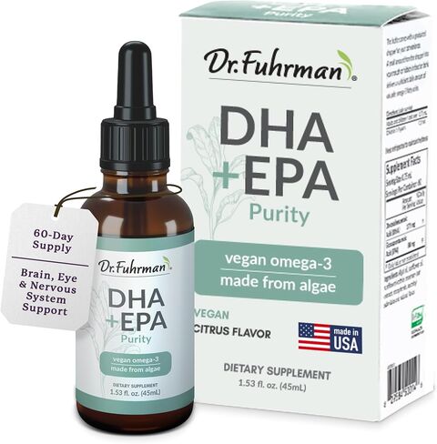 دكتور فورمان نباتي أوميغا 3 | مكمل سائل نباتي DHA+EPA للنقاء | مصنوعة من الطحالب المزروعة في المعمل | يتم تبريد مكمل أوميغا 3 الخاص بنا في المستودع حتى يتم شحنه | نكهة الحمضيات 60 حصص in Kuwait