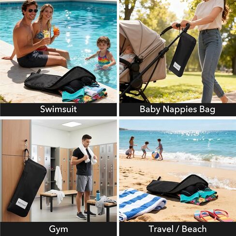 حقيبة مبللة، بساط تغيير 2 في 1 وحقيبة رطبة وجافة مع ظهر مانع للانزلاق، سحاب مقاوم للماء وبطانة منشفة، تخزين قابل للطي مانع للتسرب لملابس السباحة أو صالة الألعاب الرياضية أو الشاطئ أو السفر أو حفاضات الأطفال in Kuwait