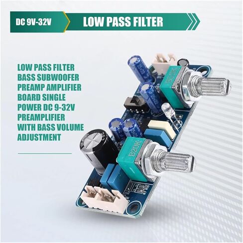Low Pass Filter Bass Subwoofer Preamp Amplifier Board Single Power DC 9-32V Preamplifier with Bass Volume Adjustment in Kuwait