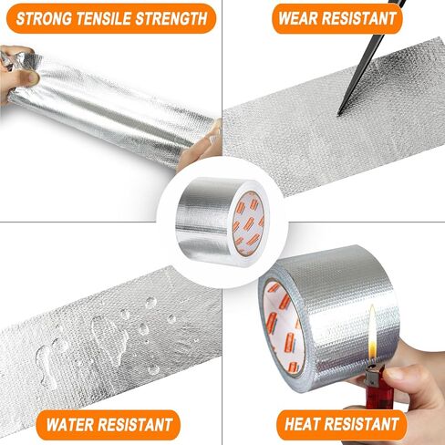 Adhesive Aluminum Foil Heat Shield Tape Barrier，Fiberglass Thermal Insulation Reflective Tape for High Temp Protection, Hose and Auto Use(Silver,3in X 66ft) in Saudi Arabia