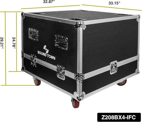 نظام مكبرات الصوت Sound Town ZETHUS 4 × ثنائي 8 بوصات مع حقيبة طيران STRC، نطاق كامل/ثنائي أمبير قابل للتحويل، أسود (Z208BX4-IFC) in Saudi Arabia