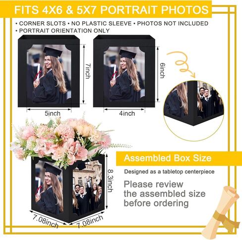 12 PCS صورة مركزية للجدول - 6/7 بوصة عرض الصورة إطار ومربع الدعائم صور جوفاء على ديكور الخريج ، الزفاف ، زخرفة طاولة حفلة عيد ميلاد (أسود) in Kuwait