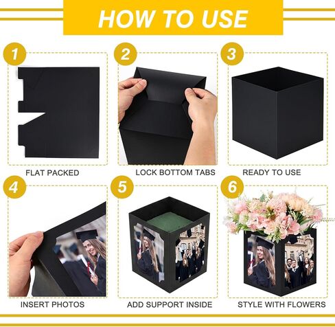 12 PCS صورة مركزية للجدول - 6/7 بوصة عرض الصورة إطار ومربع الدعائم صور جوفاء على ديكور الخريج ، الزفاف ، زخرفة طاولة حفلة عيد ميلاد (أسود) in Kuwait