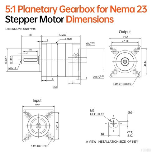 Ratio 5:1 Planetary Gearbox for Nema 23 Stepper Motor 57-67mm Backlash 15 arcmin Input Shaft 21mm φ8mm Planetary Reducer for 57 Step Motor incl. 4 Screw 2 Plug 1 Key CNC 3D Printer Lathe in Kuwait