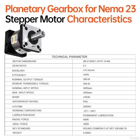 Ratio 5:1 Planetary Gearbox for Nema 23 Stepper Motor 57-67mm Backlash 15 arcmin Input Shaft 21mm φ8mm Planetary Reducer for 57 Step Motor incl. 4 Screw 2 Plug 1 Key CNC 3D Printer Lathe in Kuwait
