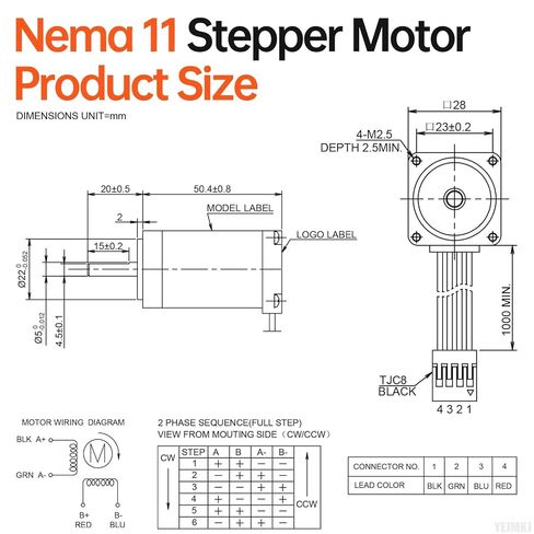 Nema 11 Stepper Motor 2 Phase 1.8‌°‌ 15Ncm(21.24oz·in) High Torque Bipolar 51mm 0.7A 10.6Ω 4-Lead Shaft 20mm φ5mm 28 Stepper Motor incl. Cable 1M for 3D Printer DIY Robot CNC Machine in Saudi Arabia