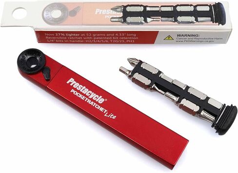 Prestacycle PocketRatchet Lite – أداة متعددة للجيب أخف بنسبة 27% | سقاطة مدمجة قابلة للعكس مع 8 قطع مزدوجة الأطراف مخزنة في المقبض | أداة دراجة شديدة التحمل 30 نيوتن متر | 1/4 بوصة متوافقة مع لقمة سداسية in Kuwait