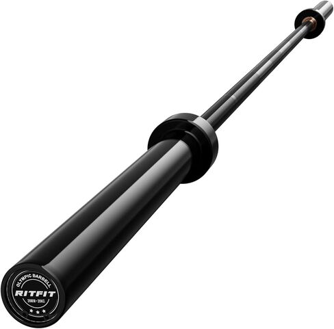 RitFit Elite 7ft Olympic Barbell، قضيب حديد قوي بوزن 45 رطلًا لرفع الأثقال ورفع الأثقال، قضيب أولمبي متفوق مع سعة تحميل استثنائية تبلغ 500 رطل، شريط وزن للوحات القياسية مقاس 2 بوصة in Kuwait