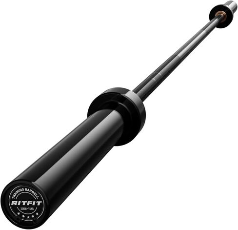 RitFit Elite 7ft Olympic Barbell، قضيب حديد قوي بوزن 45 رطلًا لرفع الأثقال ورفع الأثقال، قضيب أولمبي متفوق مع سعة تحميل استثنائية تبلغ 500 رطل، شريط وزن للوحات القياسية مقاس 2 بوصة in Kuwait