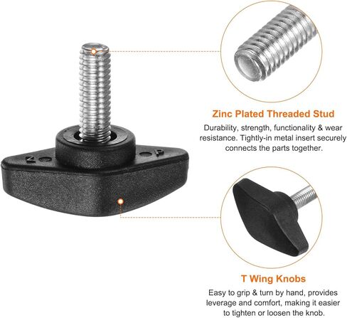 10pcs Tee Wing Knobs Thumb Screws M6 x 16mm Standard Male Thread Plastic T Knobs Handles Hand Clamping Knobs Grip Thumbscrew, Black in Saudi Arabia