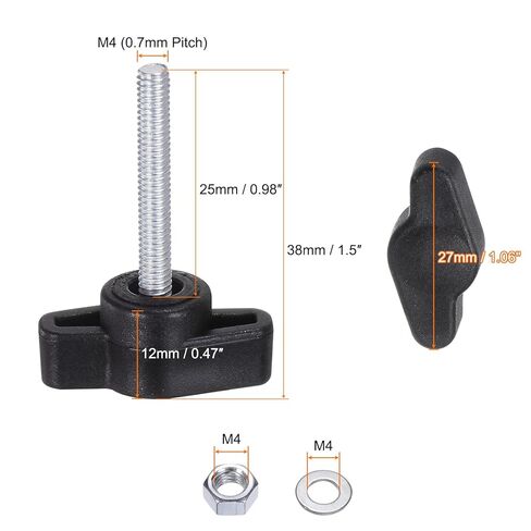16pcs Tee Wing Knobs M4 x 25mm Metric Thread 27mm Z/T Head Plastic Handles Thumb Screws Hand Clamping Threaded Stud Knob Grip Thumbscrew with Nuts Washers, Black in Saudi Arabia