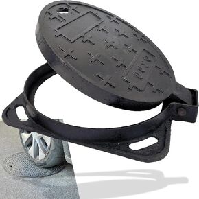 غطاء وإطار فتحة من الحديد الزهر مقاس 12 بوصة للأنابيب المموجة مقاس 12 بوصة، فئة B بوزن 28100 رطل، غطاء خزان الصرف الصحي للخدمة الشاقة مع قاعدة، غطاء بئر فحص أسود دائري مضاد للانزلاق (معرف حقيقي مقاس 11.8 بوصة) in Kuwait