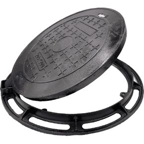 غطاء وإطار فتحة من الحديد الزهر مقاس 20 بوصة للأنابيب المموجة مقاس 18 بوصة، فئة B بوزن 28100 رطل، غطاء خزان الصرف الصحي للخدمة الشاقة مع قاعدة، غطاء بئر فحص أسود دائري مضاد للانزلاق (معرف حقيقي 19.7 بوصة) in Kuwait