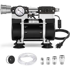 Oilless Vacuum Pump 50 L/Min with Power Switch 110V Lab Vacuum Pump with Vacuum Meter, Aluminum Silencer and 4 Stainless Steel Connectors for Laboratory Woodworking in Kuwait