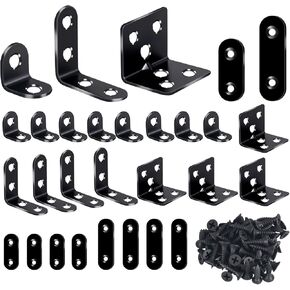 24PCS Stainless Steel L Brackets, Heavy Duty Corner Braces for Wood Furniture & Shelves, 5-Size Black Metal Angle Brackets with Screws(0.79/1.2/1.4/1.57/1.97inch) in Saudi Arabia