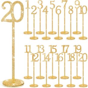 20 قطعة من أرقام طاولة لامعة من Chunful 1-20 أرقام طاولة زفاف خشبية لحفلات الزفاف والولائم وأحداث تقديم الطعام، مع قاعدة حامل (أسود) in Kuwait