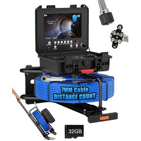 كاميرا الصرف الصحي التسوية الذاتية 9 بوصة مع مسبار 512 هرتز وعداد متر، كاميرا فحص الصرف 100 قدم مع كابل 7 مم، 12 مصباح LED، مسبار التسوية الذاتية 23 مم 1080 بيكسل، منظار أنبوب DVR مقاوم للماء 32 جيجابايت للسباكة in Kuwait