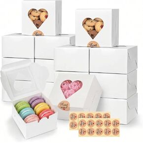 20 قطعة من صناديق البسكويت الصغيرة من VGOODALL، صناديق مخبز صغيرة مقاس 10.16 سم × 10.16 سم × 6.35 سم مع نافذة، صناديق مكافآت المعجنات للكب كيك والفراولة وحلوى عيد الميلاد in Kuwait