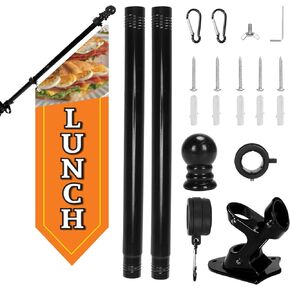 علم الغداء مع مجموعة عمود - لافتة قماشية ثقيلة على الوجهين مقاس 42 × 12 بوصة للمطعم الخارجي أو شاحنة الطعام - لافتة عمل مع دعامة متضمنة in Kuwait