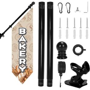 علم مخبز حامل المزرعة مع مجموعة عمود - لافتة قماشية متينة مزدوجة الجوانب مقاس 42 × 12 بوصة لمتجر الكعك في الهواء الطلق، ولافتة عمل، وتزيين إعلانات واجهة المتجر (بيج) in Kuwait