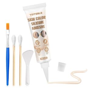 Silicone Adhesive Glue, Skin Color Silicone Glue for Skin Doll Repair Soft Flesh Color High Elasticity Simulation Silicone Suit for Special Effects Makeup Repair Model Making, with Brush Scraper, 30ml in Kuwait