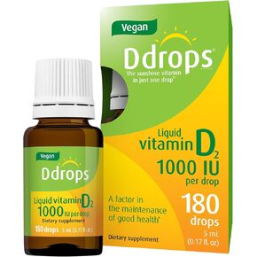 Ddrops Vegan 1000 IU 180 Drops - Daily Vitamin D Liquid - Supports Bone Health & Immune System. No Large Capsules, No Preservatives, Non-GMO, Allergy-Friendly in Kuwait