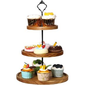 3 Tier Wooden Cupcake Stand,Wooden Tiered Display Stand Cupcake Plates, Serving Tray Acacia Wood Cake Stand for Wedding Birthday Tea Party Christmas Decorations in Kuwait