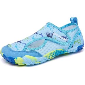 Kids Water Shoes for Boys & Girls, Toddler to Big Kids Swim Shoes with Adjustable Hook and Loop Strap, Non-Slip Rubber Sole, Quick On Off, Fun Pattern Beach Pool Shoes in Kuwait